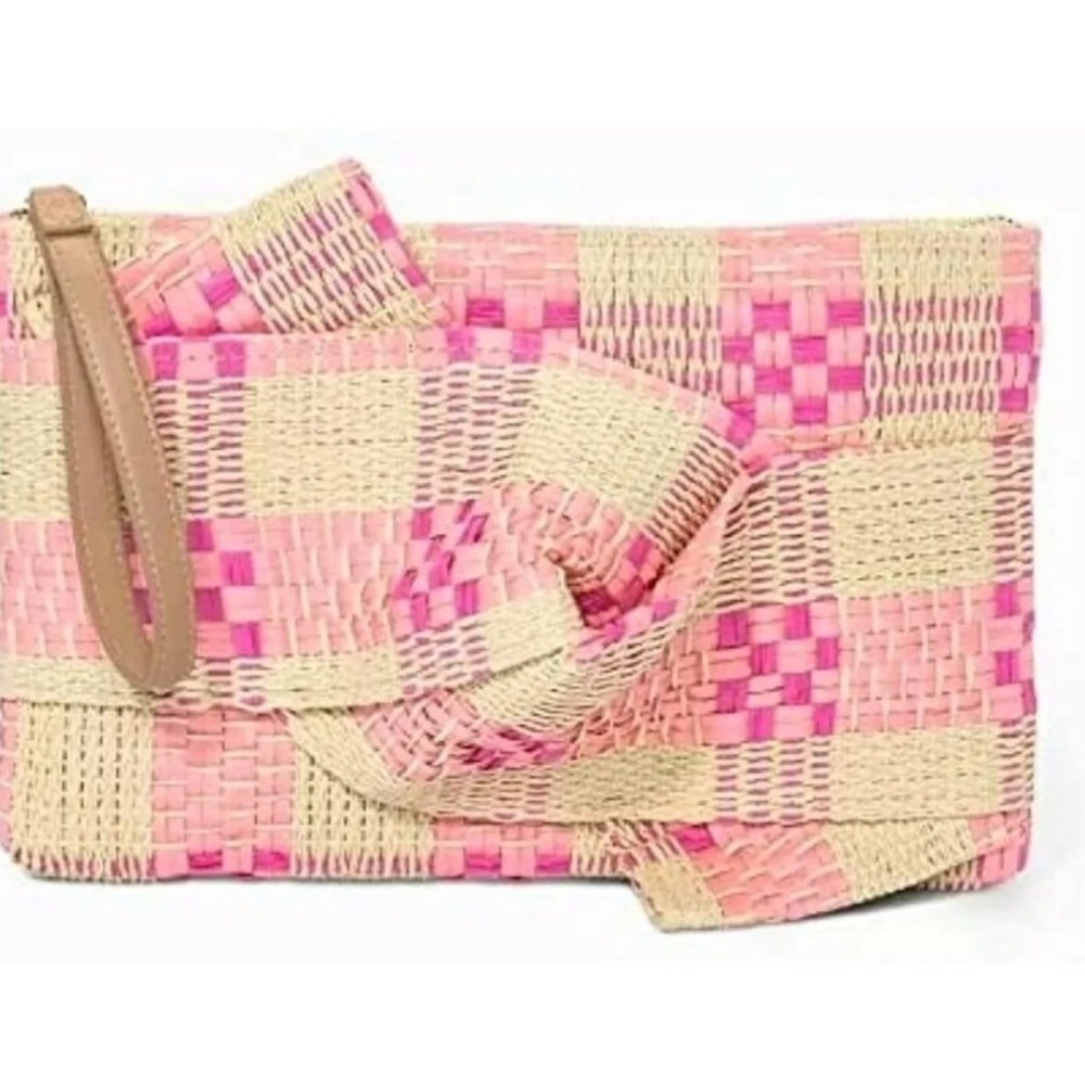 Pink and Cream Woven Clutch
